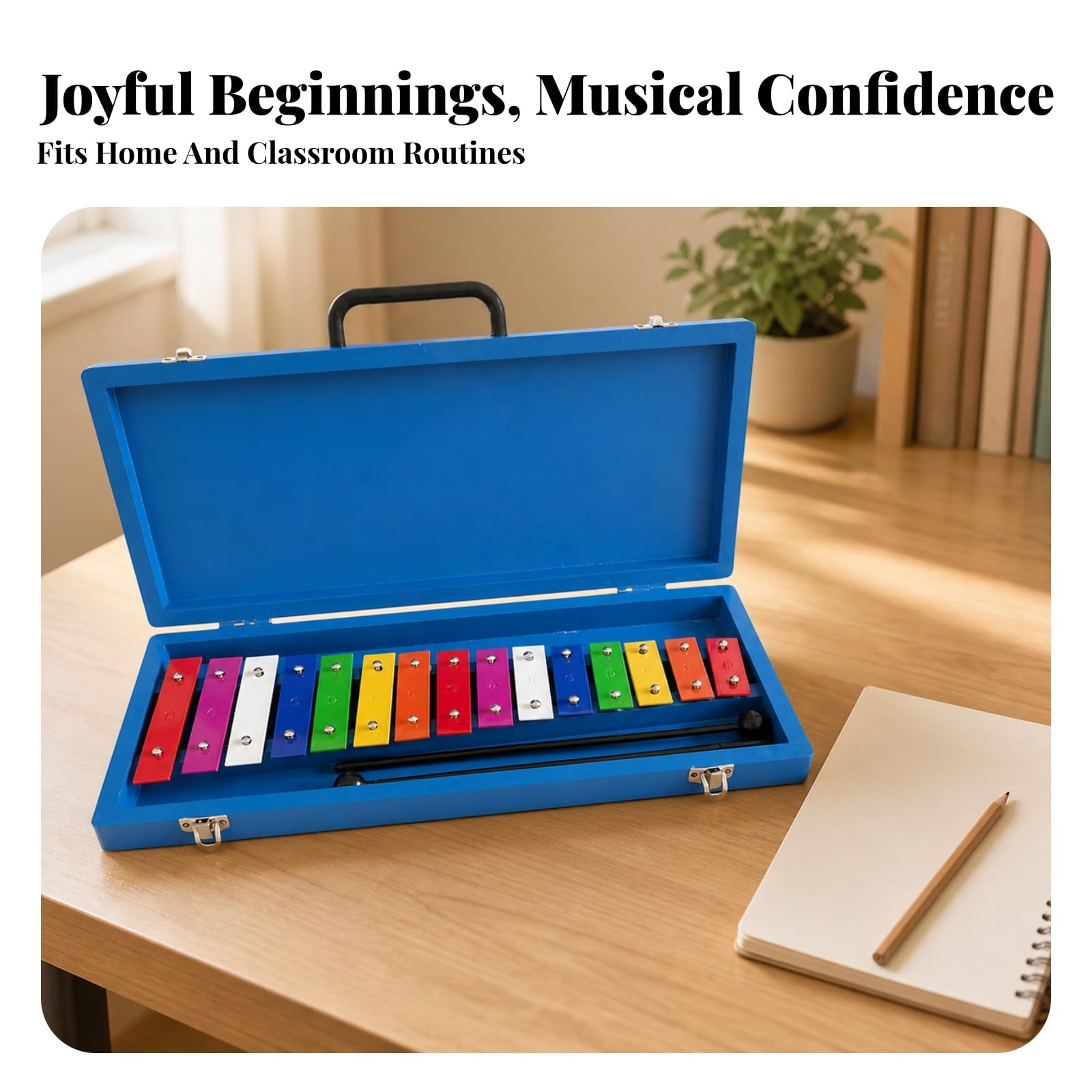 Glockenspiel Resistente | 15 Tasti in Metallo Colorato, Xilofono con Borsa, Strumento a Percussione, per Scuola, Asilo, Bambini