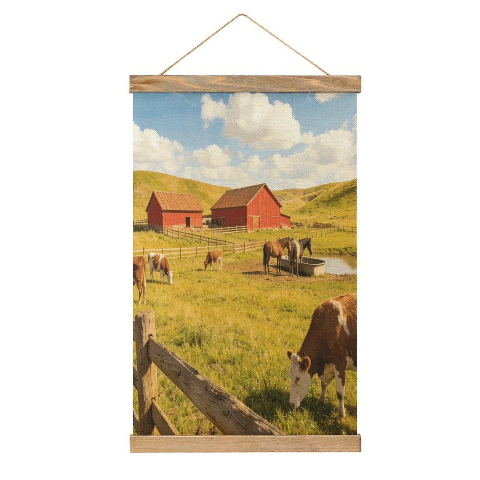 VstaDank Ranch Poster with Wooden Frame Hanger Art Painting Wall Decor Poster Wall Hanging Wooden Frame 13x20 Wood Poster Hanger for Photo Picture Art Canvas Print Artwork