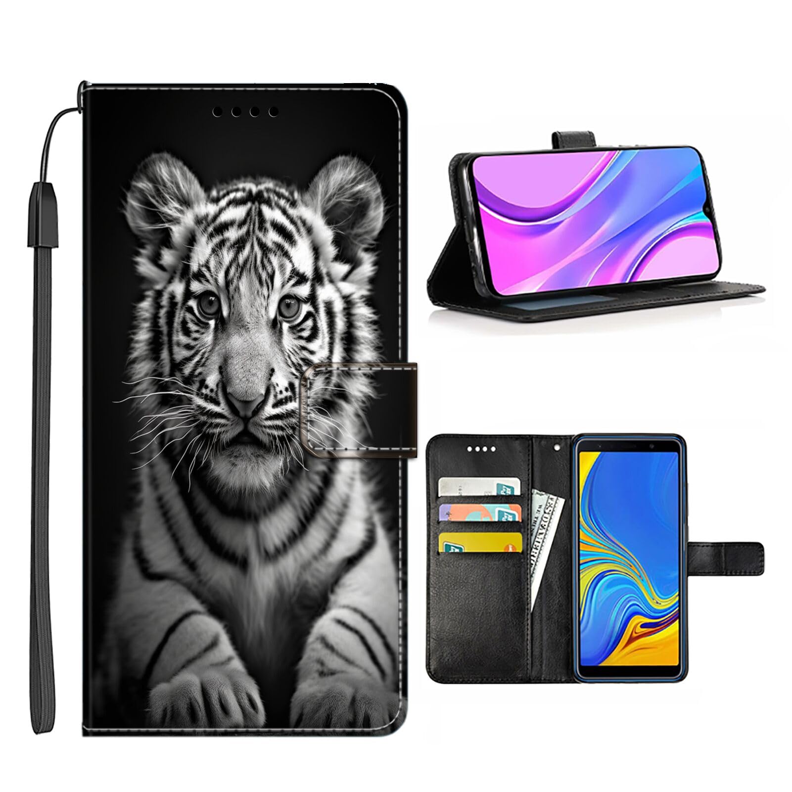 Wallet Case suitable for Samsung Galaxy Note 9 with Tiger-aa31 pattern, Top PU Leather, Kickstand with Wrist Strap Multifunction Smartphone Cellphone Case Folio Pocket Flip Lanyard