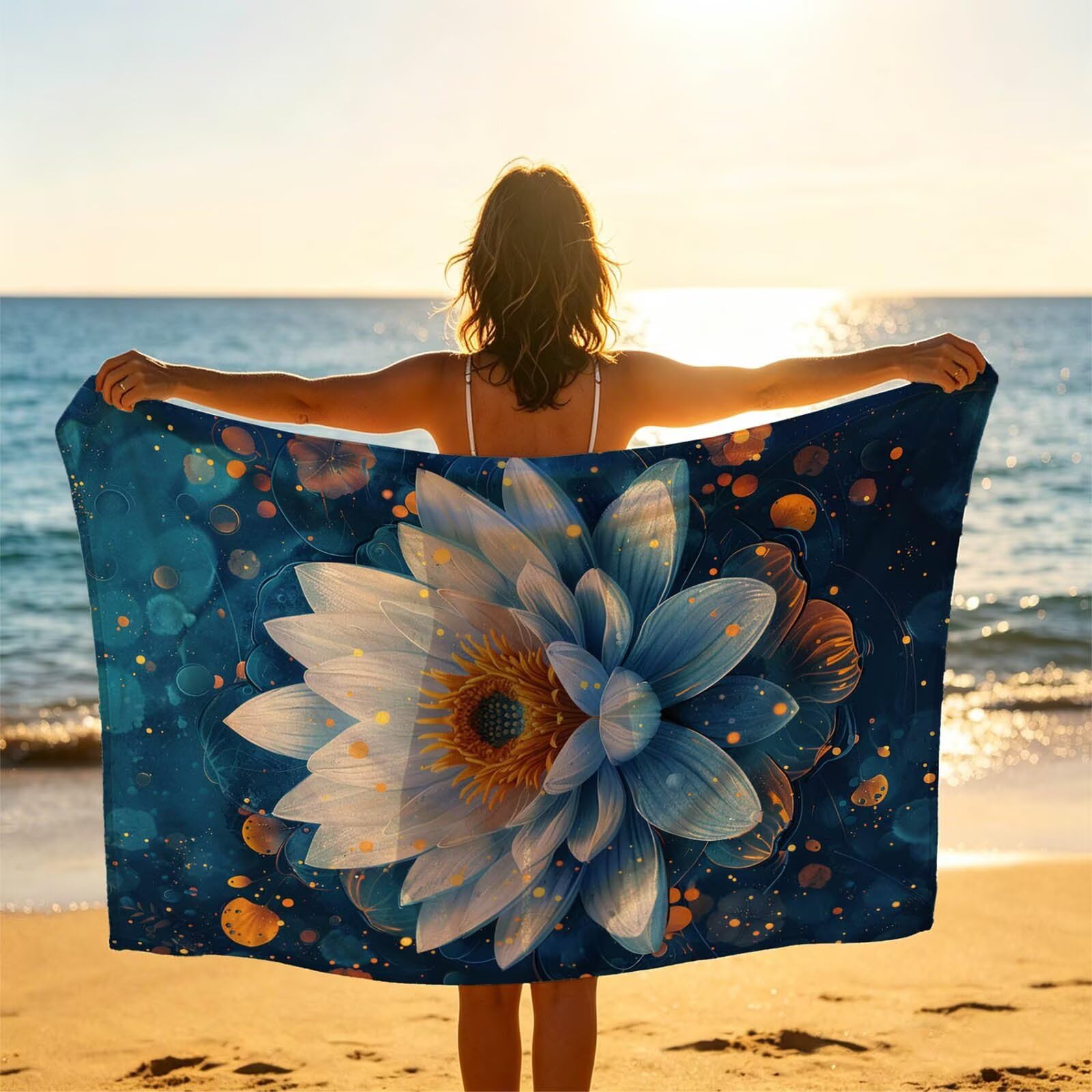 Blanco Toalla Playa 220 x 160 Resistente a la Arena Secado rápido Ligero, Toalla Playa Grande 160x220cm Suave Cómodo como Gym Yoga Sauna Toallas Baño Grandes Exterior Travel Essentials Flor XTLS-4453