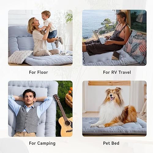 Miniatura 6 de Colchón japonés para suelo, colchón de futón de 4 pulgadas de grosor, soporte de espuma de alta densidad para adultos y niños, sofá cama futón