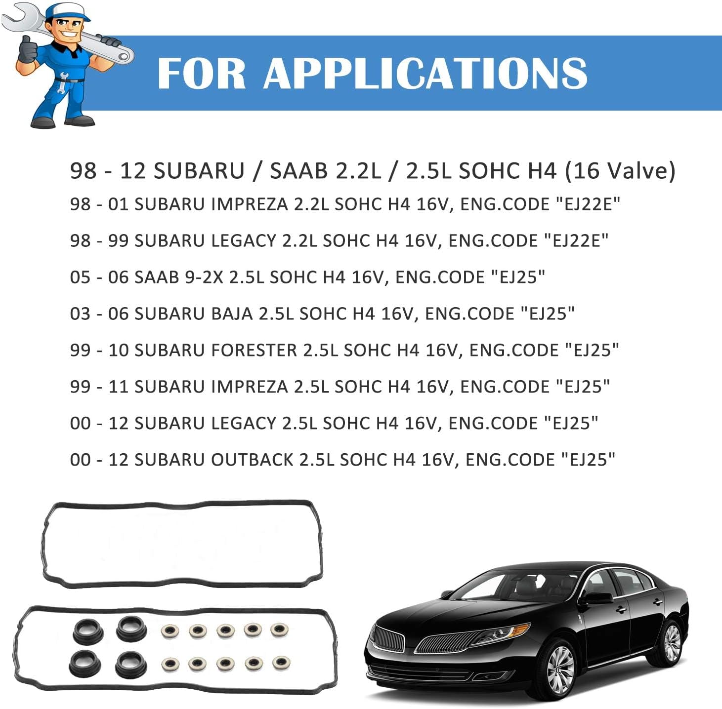 Donepart 2007-2012 Outback Valve Cover Gasket, ET716S1 Valve Stem Cam Seal, Spark Plug ith Grommets Compatible with Subaru, Impreza Legacy, Forester, Outback Baja Saab 2.2L 2.5L EJ22 EJ25 EJ22E