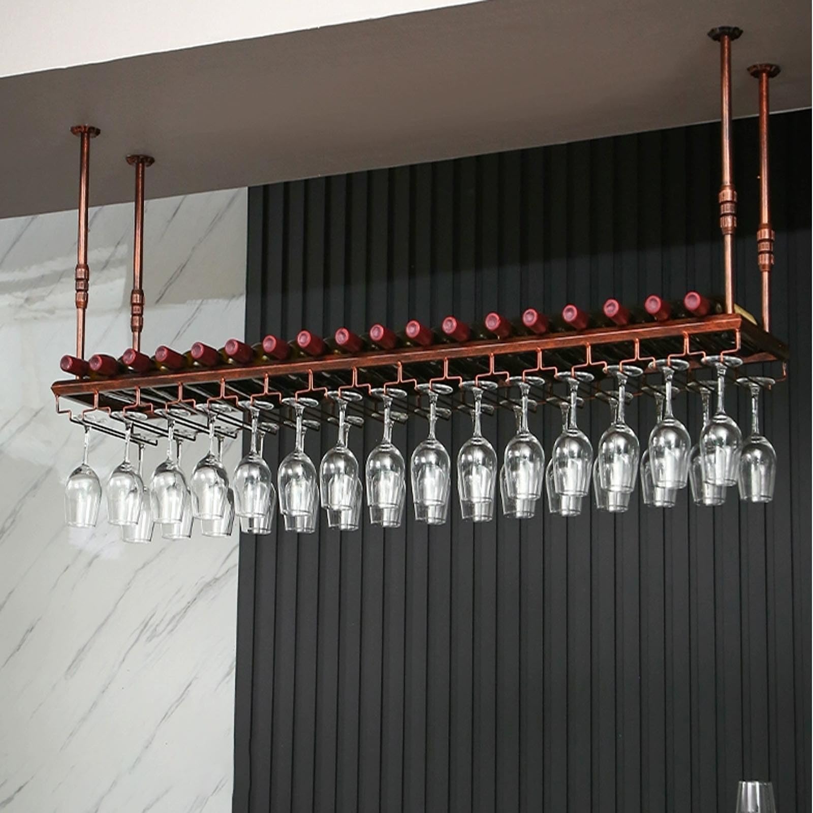 Stojak wiszący na butelki wina, metalowy stojak na sufit, wiszące kubeczki do wina, nowoczesny stojak na wino do baru, ścienny uchwyt na butelki i szklanki do wina, Espositore Deco