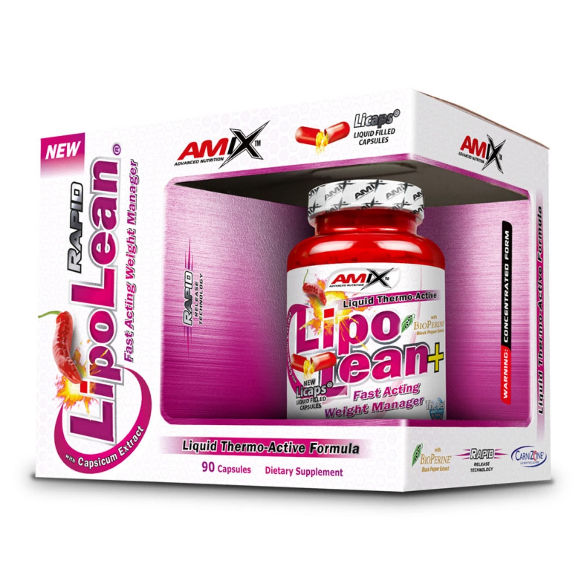 AMIX - Suplemento Alimenticio - LipoLean en Formato de 90 Cápsulas - Contiene Cafeína y BioPerine - Ayuda a Controlar el Peso - Aumento de la Masa Muscular Libre de Grasa