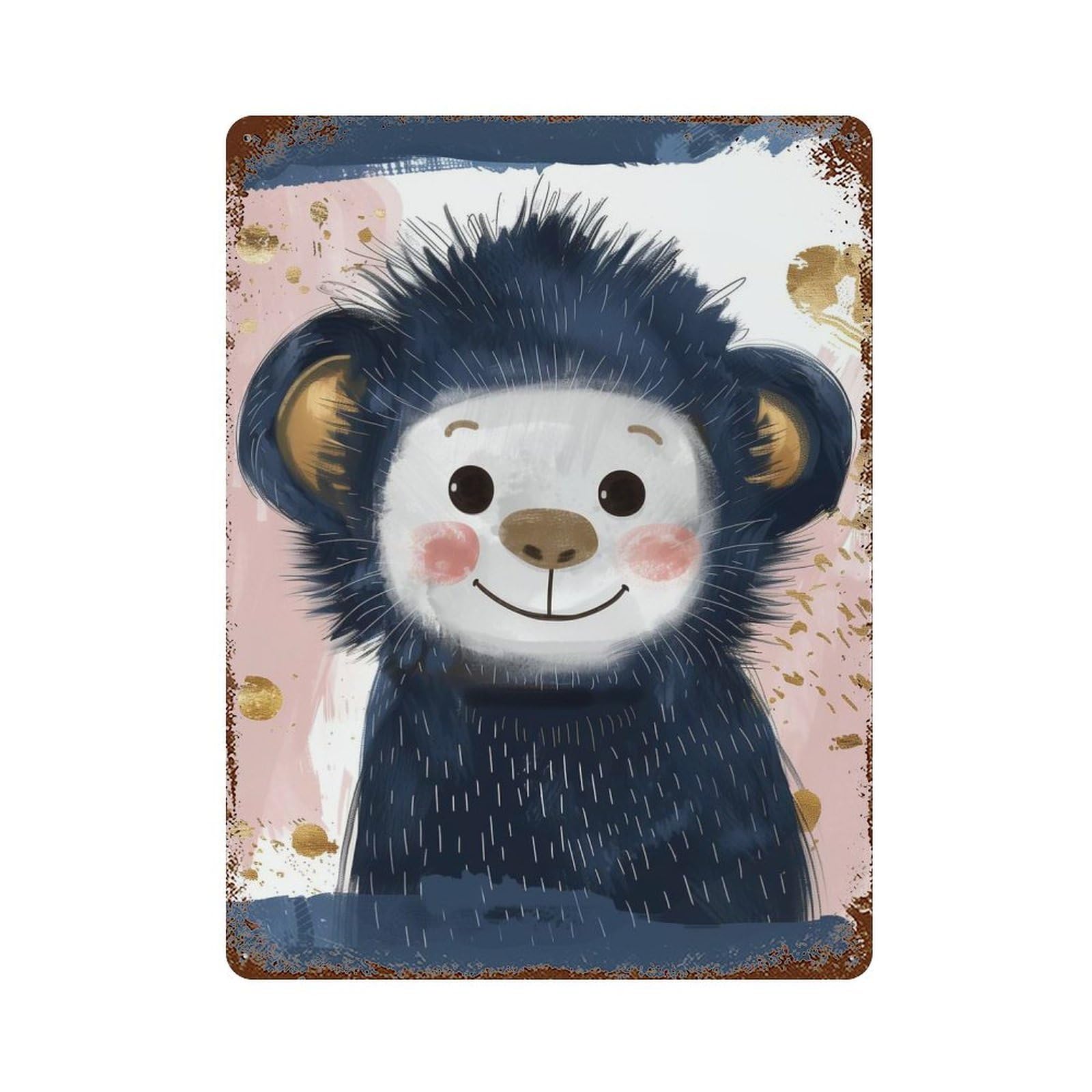 Vintage Rust Metal Sign Joyful Baby Monkey Artwork 15.7"x11.8", Novelty Wall Decor for Garage, Bar And Workshop Decor