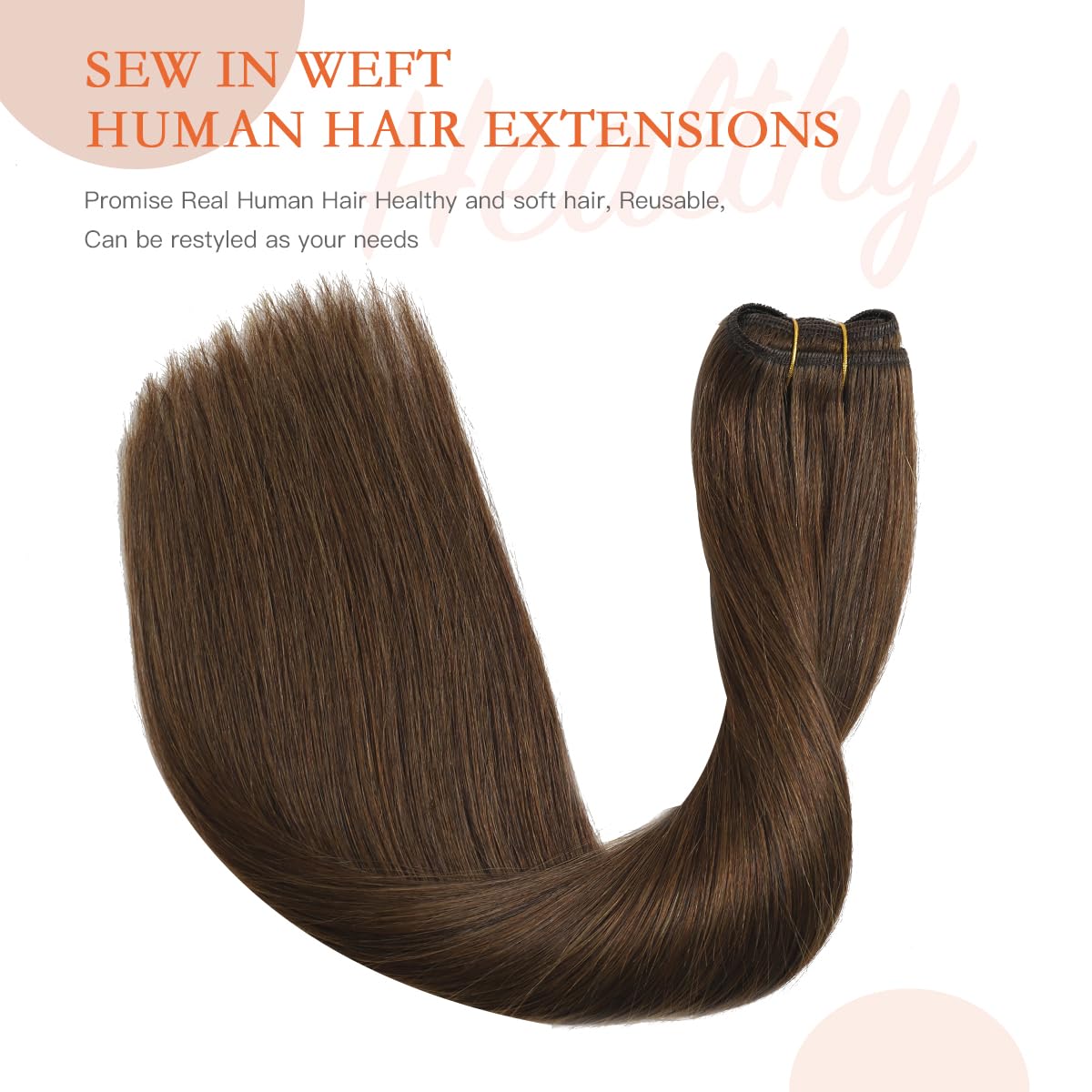 XDhair Extension Capelli Veri Tessitura Castano Cioccolato 35cm 80g Remy Capelli Umani Tessitura Extension Straight Natural Hair Invisibile (weft#4-14cm)