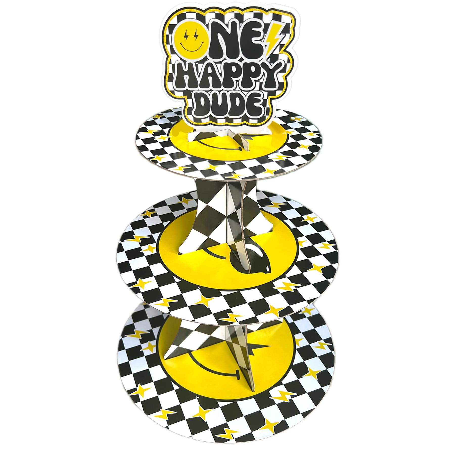 NANAGALIOne Happy Dude Birthday Cupcake Stands Groovy One Cool Dude Cupcake Dessert Stand for 1st Year Birthday Party Decorations, Tiered DIY Cupcake Stand Tower for Baby Boys|Girls