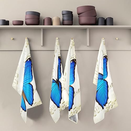 Miniatura 5 de Blue Butterfly Retro Musical Notes Kitchen Towels Set, 28x18 Inch Bulk Spring Towels Kitchen, Set of 4