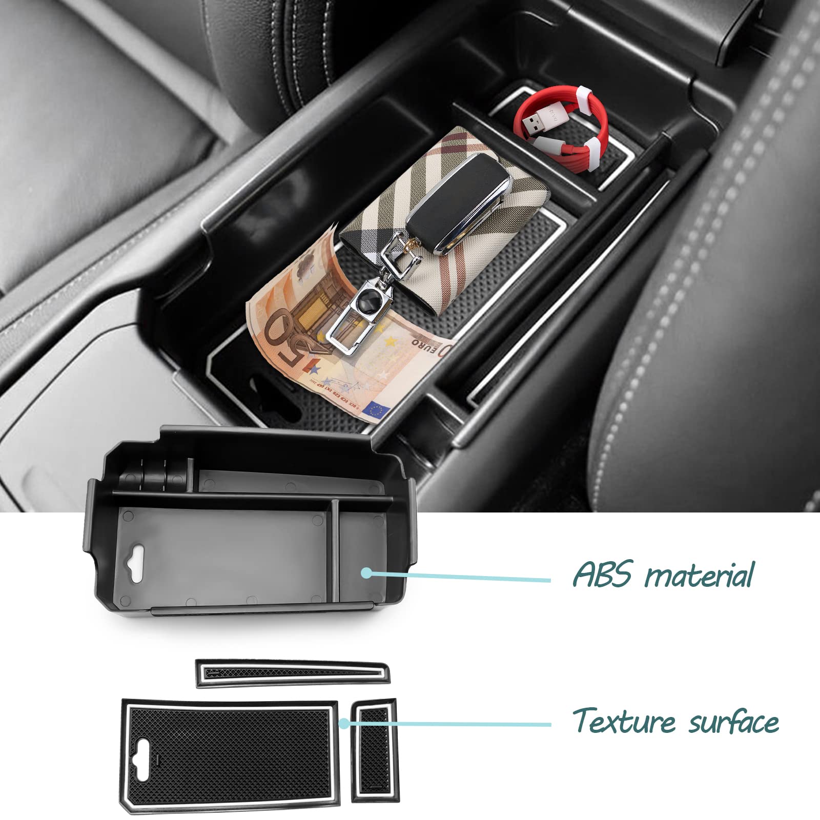 Organizador De Consola Central Para Volvo XC40 Y C40 (2018-2025) - Caja De Almacenamiento Con Base Antideslizante