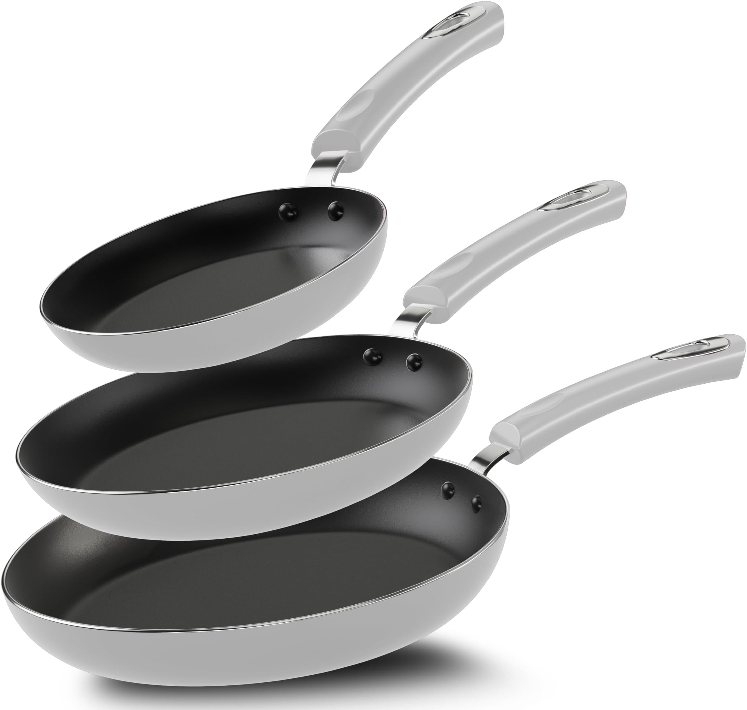 Utopia Kitchen Nonstick Cookware 3 Piece Set, Non-Stick Frying Pans with Induction Bottom, 8, 9.5 & 11 Inches Frying Pans with Bakelite Handles, PFOA Free, Silver & Black