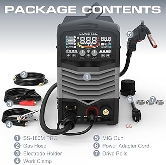 MIG Welder, 180A 110V/220V Gas MIG/Gasless MIG/Lift TIG/Stick 4 in 1 MIG Welding Machine, MIG with IGBT Inverter Synergic Control, Digital Screen Display and Over Loading Protection