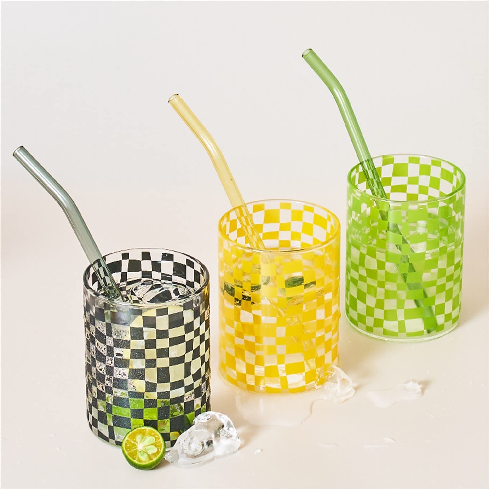 Becher Becher Classic Schachbrett Glas Milchbecher Handgefertigt Hitzebeständige Glas Familie Kaffeetasse Trinkwasser Saft Milch Kaffeetasse (Größe: 301-400ml, Farbe: Bianco)