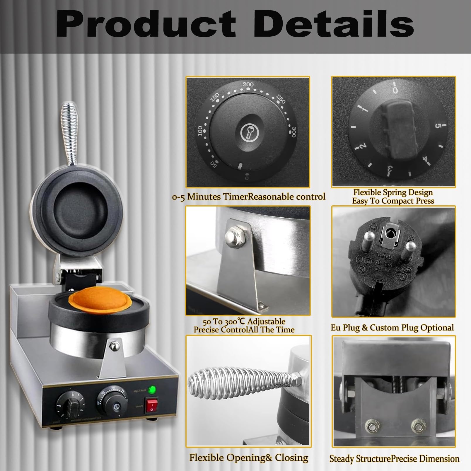 Pressa per hamburger commerciale, UFO Burger Maker 1300W, macchina per panini, pressa per panini antiaderente commerciale, macchina per hamburger, temperatura regolabile da 50 a 300°C per us