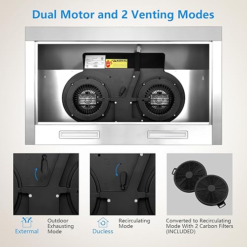 Miniatura 6 de Campana extractora mejorada de 800 CFM de 36 pulgadas, campana extractora debajo del gabinete para convertibles sin conductosconductos, ventilación