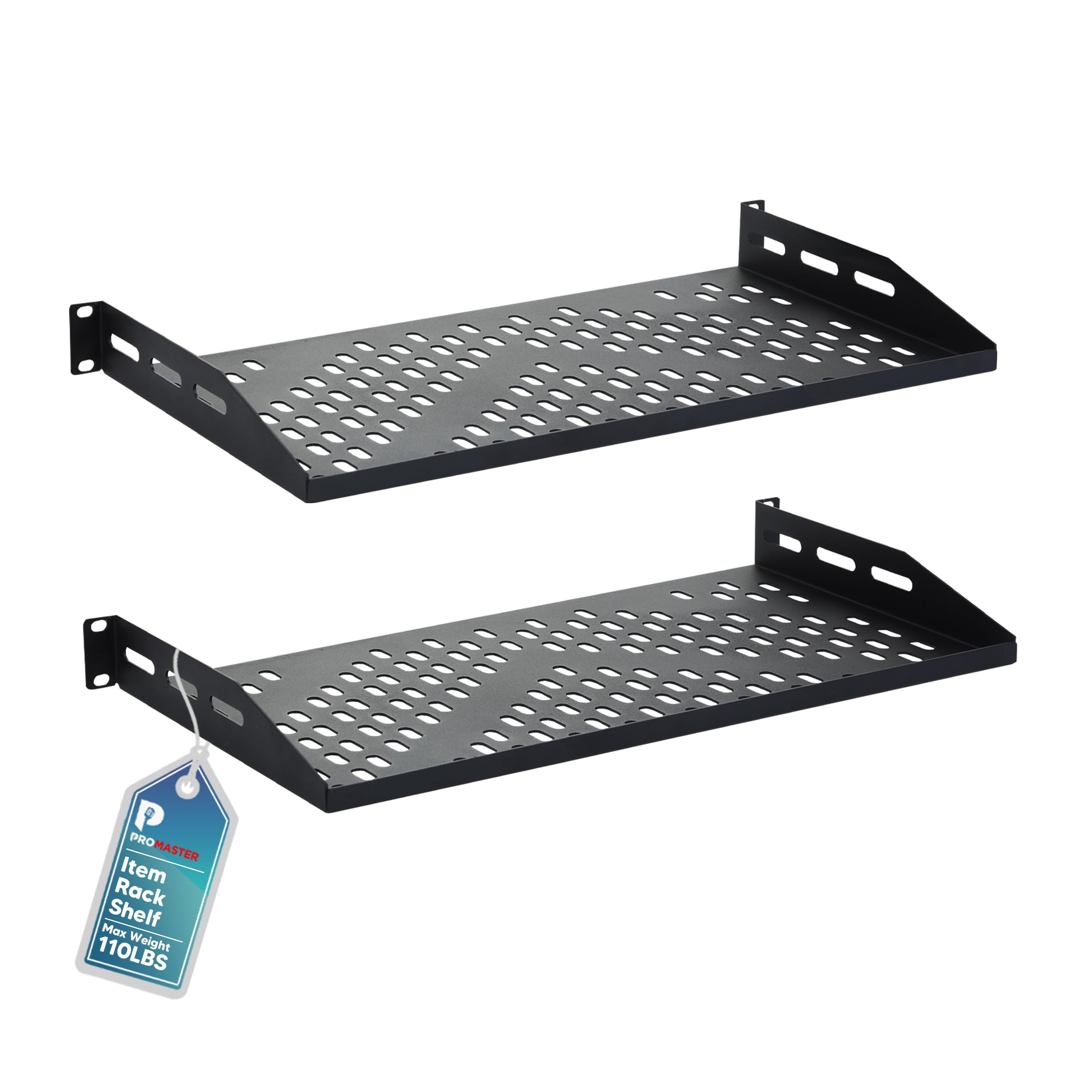 Server Vented Shelf - 2-Pack 19 Inches, 10'' Deep, 1U Universal Integration Server Vented Rack Mounting Tray For Good Airflow, Cantilever Mount, Device and Equipment Wall Mounting - Black