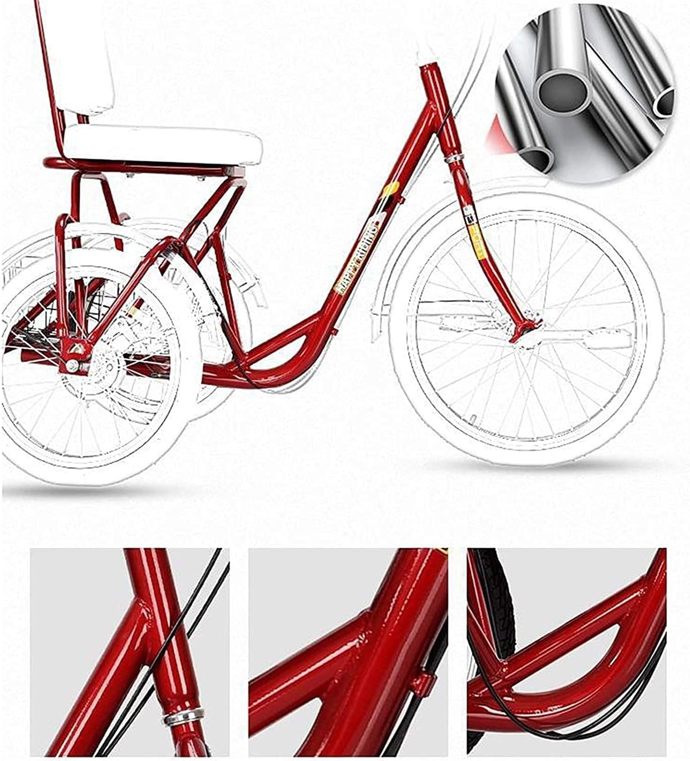 Adult Cargo Tricycles Beach Cruiser Bikes Shopping 3 Wheel Bicycle Trike for Men Women Single Speed 20 Inch 3 Wheeled with Basket for Adult Elder Shopping Exercise Recreation