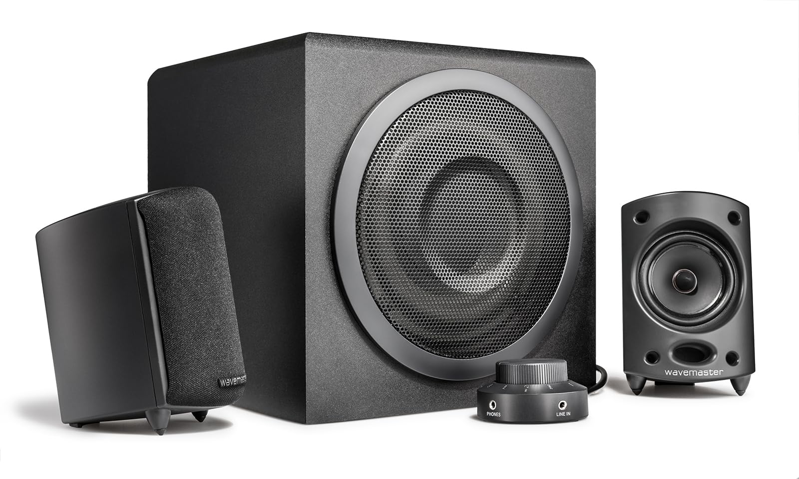Wavemaster MOODY 2.1 Lautsprecher System (65 Watt) Aktiv-Boxen Nutzung für TV/Tablet/Smartphone/PC schwarz (66202)