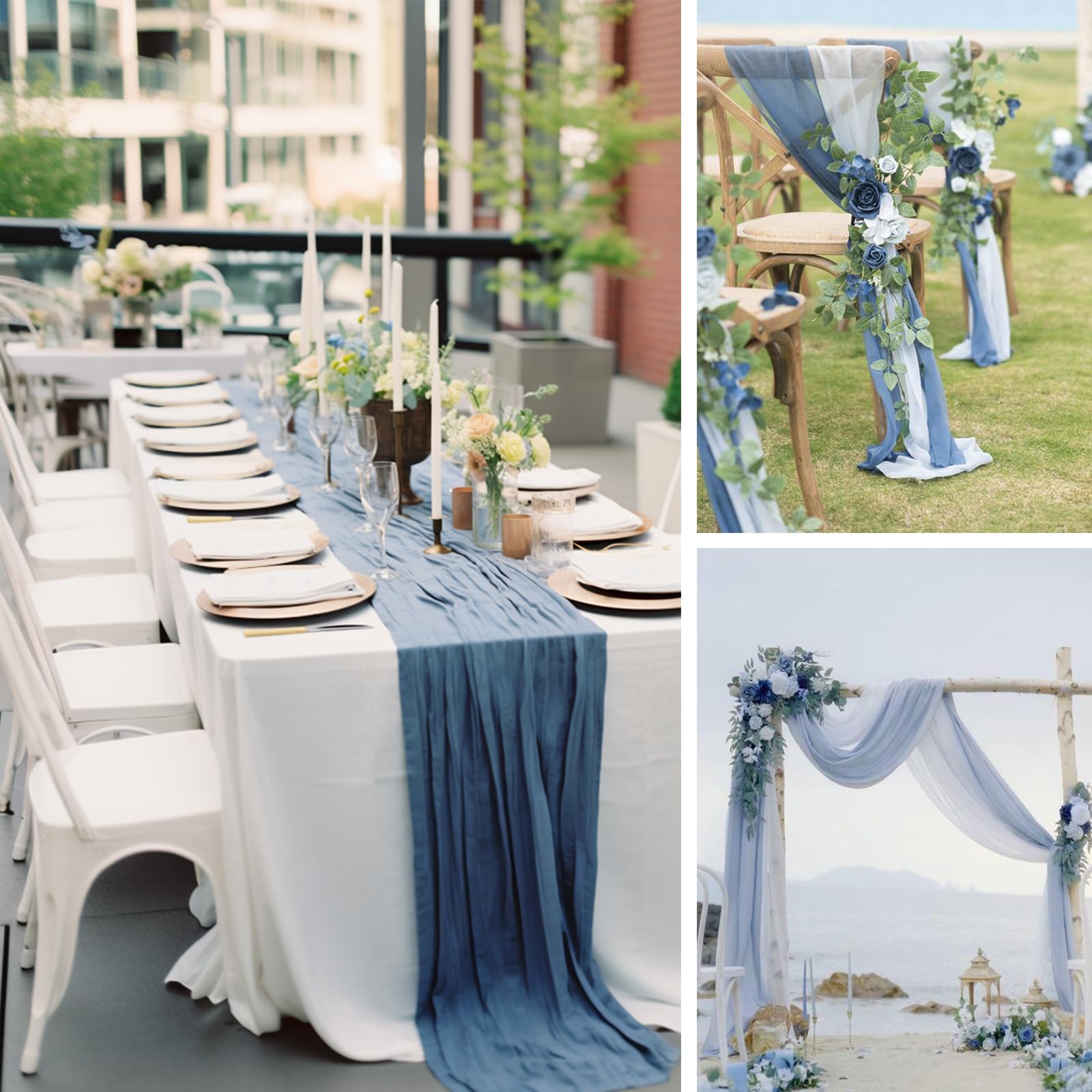 combocube 12 Pack 35x120 Inch 10Ft Cheesecloth Long Table Runner Gauze Rustic Romantic Table Cloth for Wedding Reception Bridal Shower Holiday Birthday Party Table Decorations, Dusty Blue