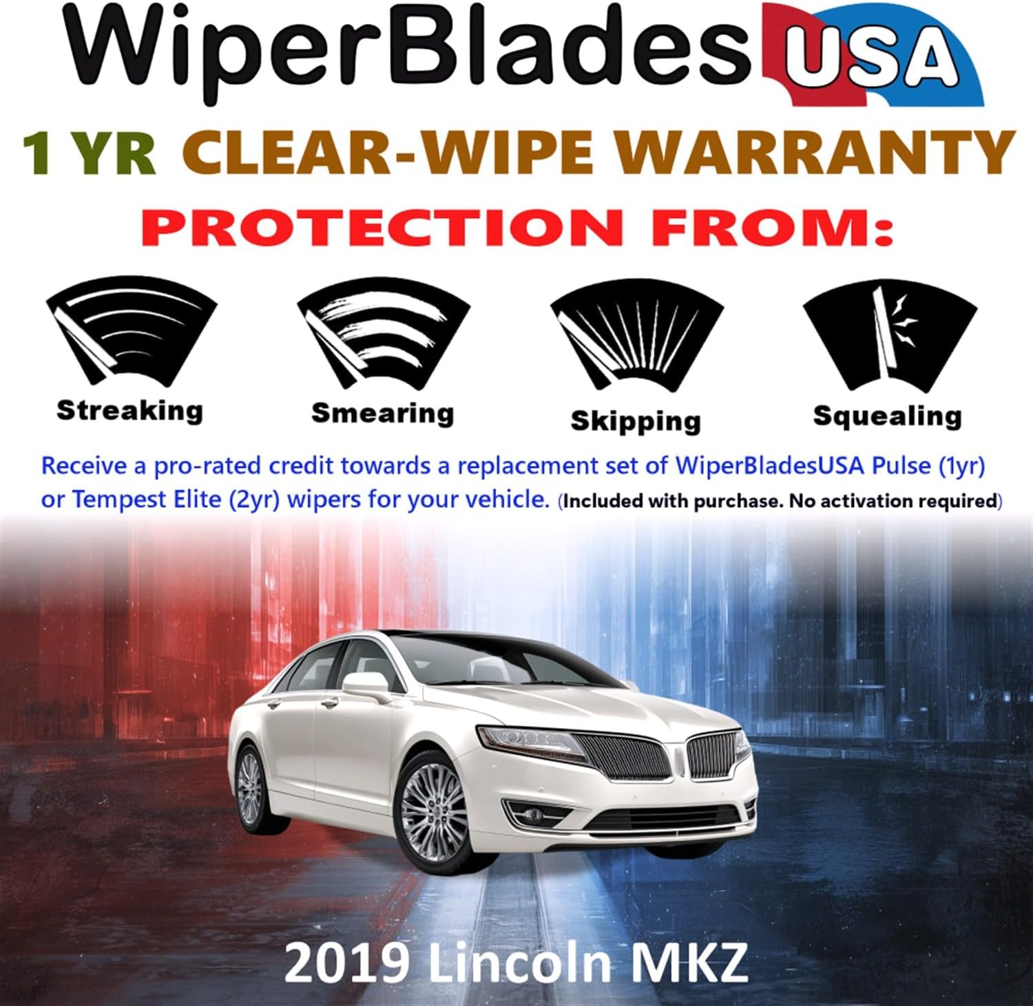 Wiper Blades for 2019 Lincoln MKZ Wipers w/1yr Warranty (Set of 2)