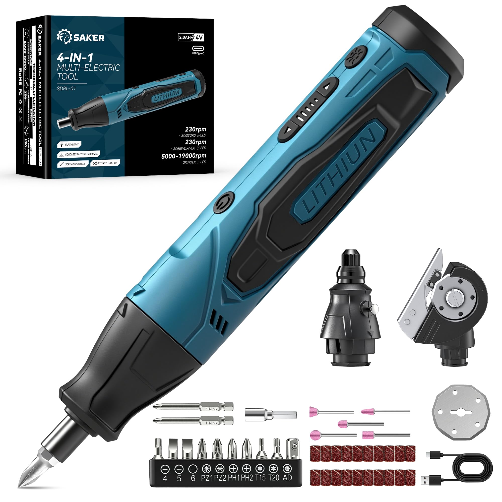Saker 65-in-1 Mini Electric Screwdriver Set DIY Tool Kit with 4V Cardboard Cutter Rotary Tool 2 5N M
