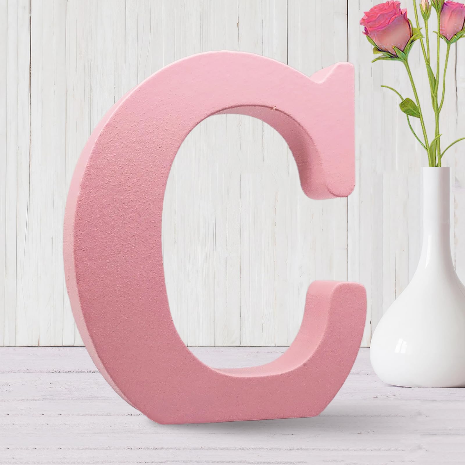 Aocean 6 Inch Pink Wood Letters Unfinished Wooden Letters for Wall Decor Decorative Standing Letters Slices Sign Board for Crafts Christmas Decoration Home Party Projects (C) — image 1
