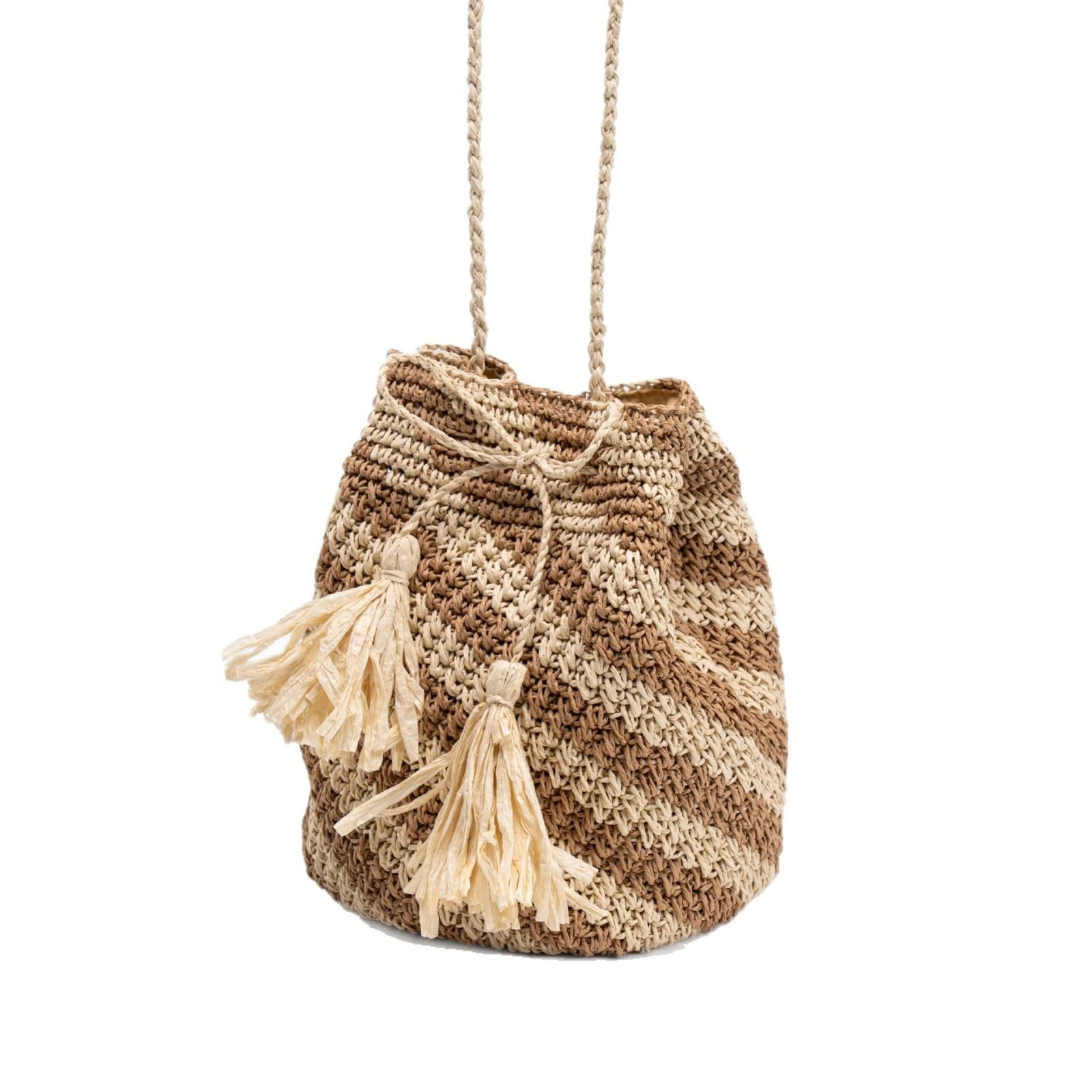 Borsa Donna A Spalla Stile Bohemia Erba Fatta Mano Tessuto Crossbody Tempo Libero Vacanze Spiaggia Secchio Borsa-Black