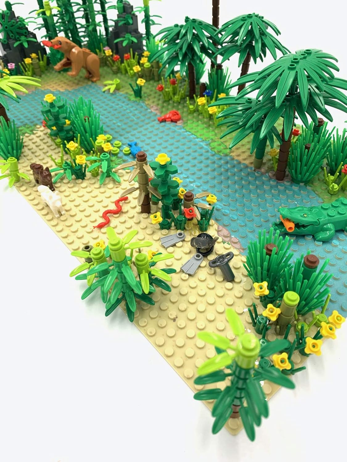General Jim's Tropical Rainforest Modular Building Block Bricks Set Complete with Trees Plants, Animals and Rocks Botanical Building Blocks for Hours of Imaginative Fun for All Building Levels