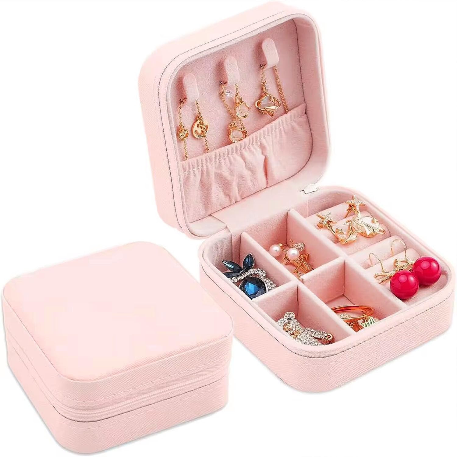 IMPCOKRU Jewelry Travel Case Portable Display Small Jewelry Box,Light Weight Mini Travel Jewelry Case Jewelry Organizer for Women Girls,Plain Pink.