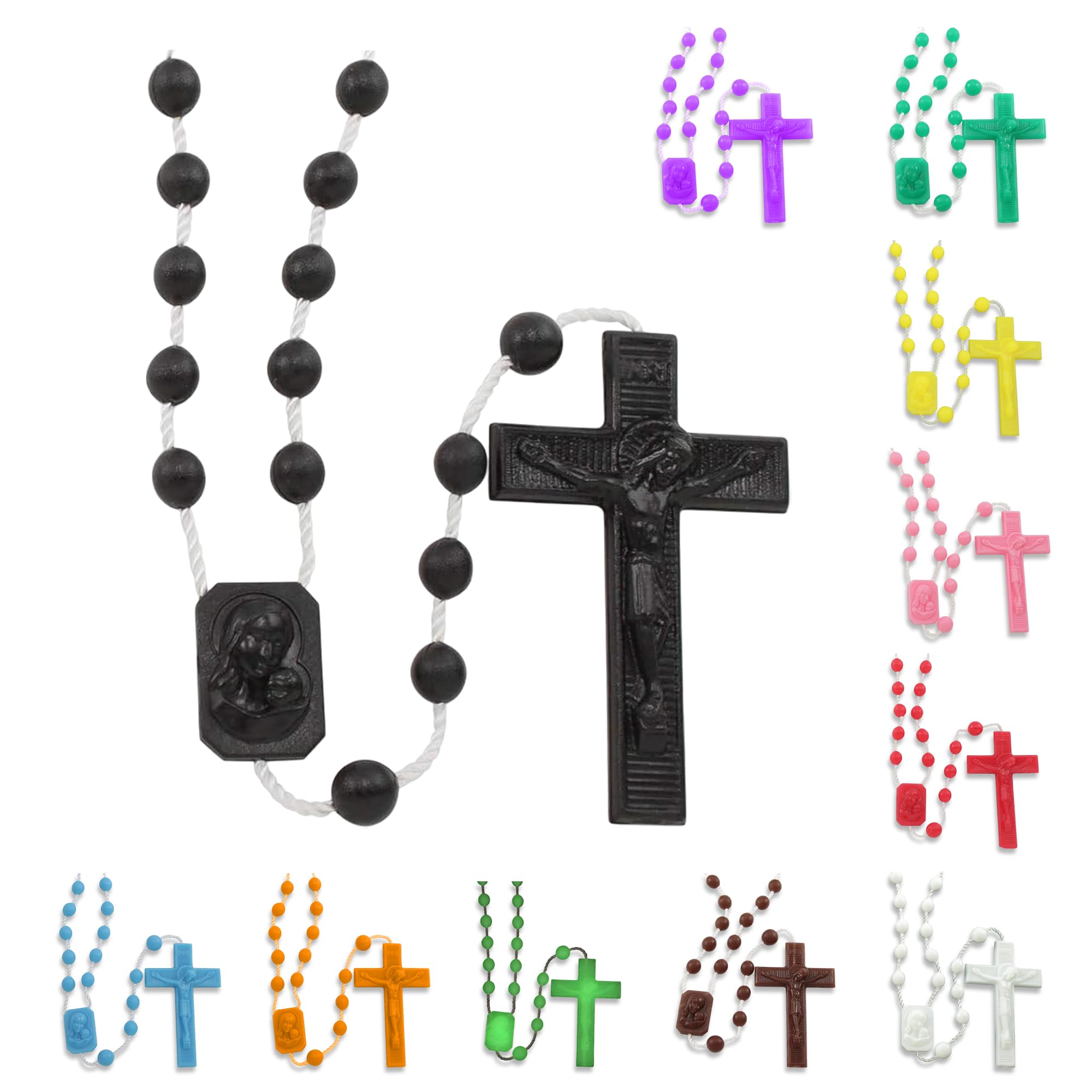 Bulk Plastic Rosary Beads – 100-Pack Black Catholic Prayer Beads Made in Italy, Individually Bagged for Church Events, First Communion, Retreats &