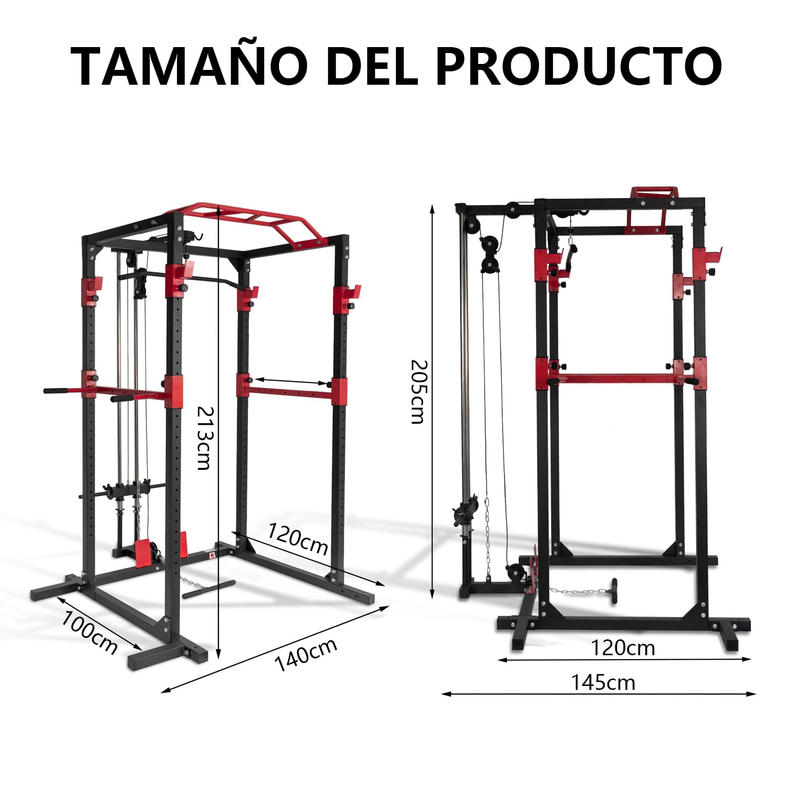 Jaula de Musculación,Equipo de Ejercicio de Musculación,Multifuncional para Sentadillas con Barras de Dips Acoplables y 2 Puntales de Seguridad Macizos,Torre y Jaula Multiestación