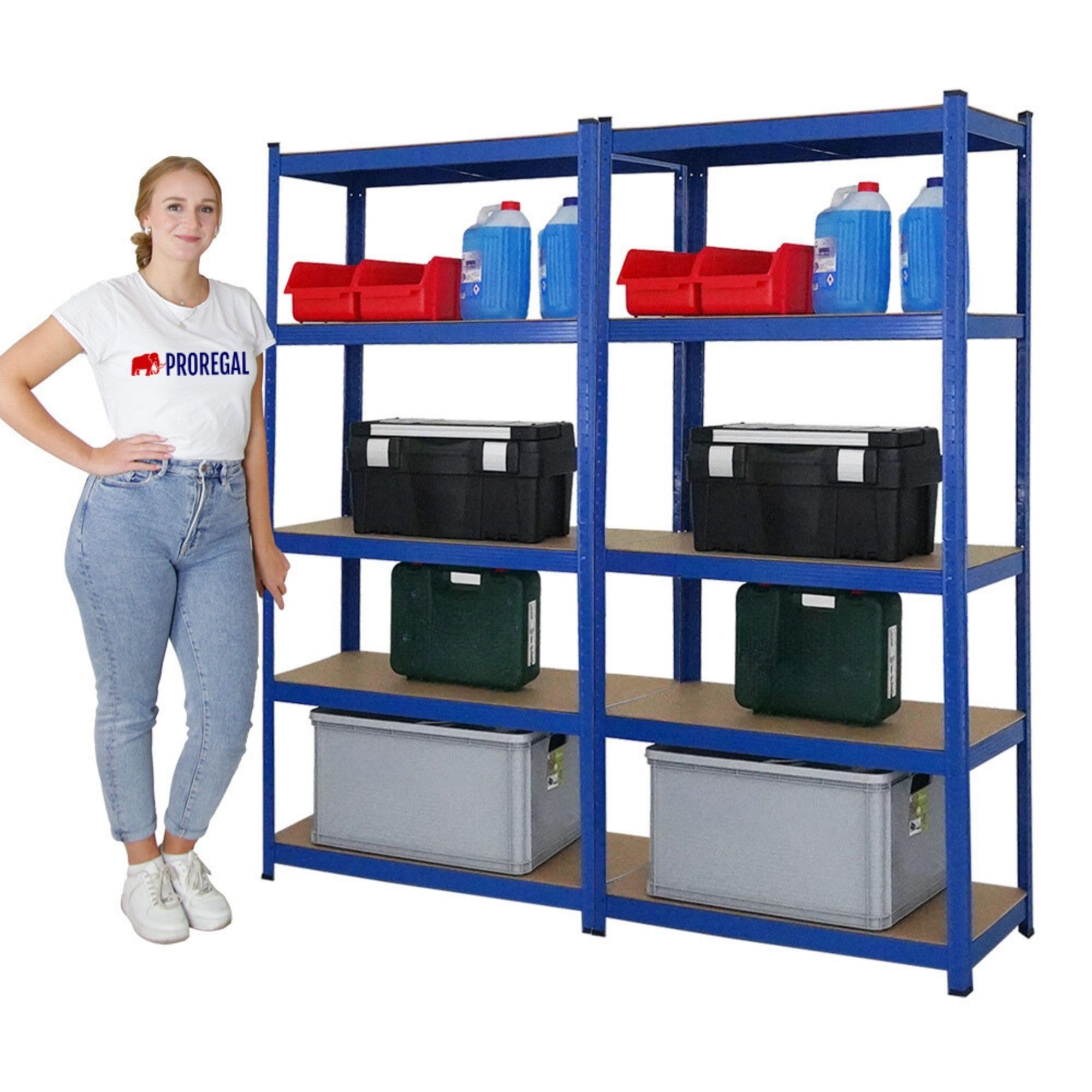 PROREGAL Mega Deal 2x Scaffale da cantina GORILLA | AxLxP 180x90x40cm | portata per ripiano 175kg | Blu | Scaffale da garage, Scafalle da garage