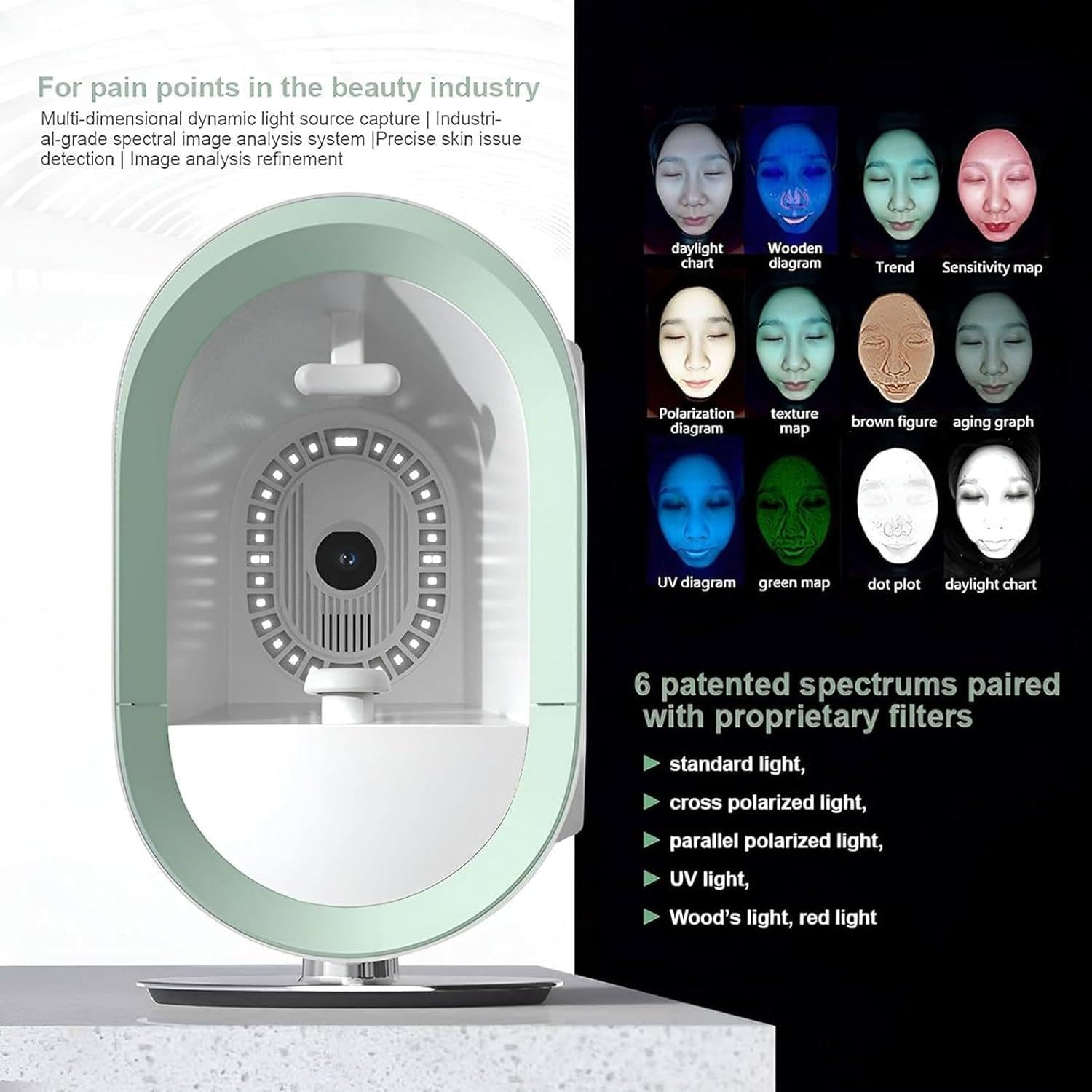 Analizador de Humedad de la Piel 3D, detección y análisis de la Piel Facial, analizador de Humedad de la Piel 3D, análisis de sepidermis/Profundidad y Frontal/Lateral del Rostro B
