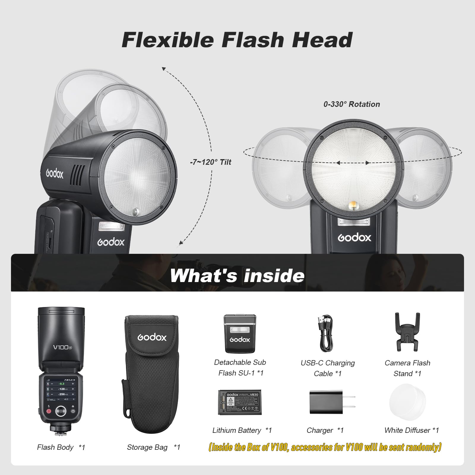 GODOX V100N Blitzgerät V100-N 100w Round Head Touchscreen Flash für Nikon,2.4G Wireless mit Externem Speedlite und Global Shutter Blitzsynchronisation 1/80000s,integrierter Lithium Akku
