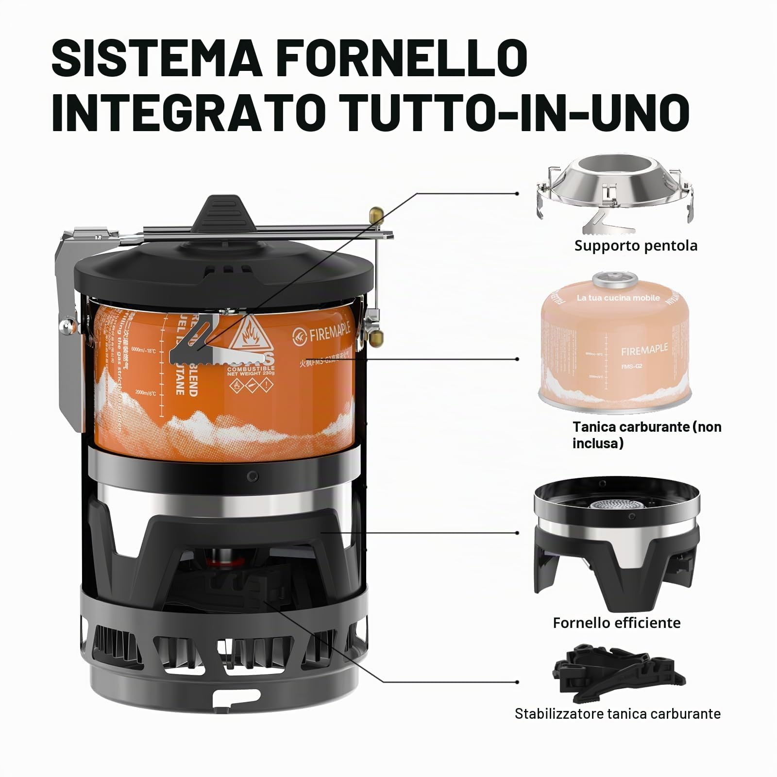Fire-Maple X2 Pro Fornello a Gas Portatile per Campeggio Bruciatore a Gas Leggero per Escursionisti Outdoor Cottura con Accensione Piezoelettrica, Supporto per Pentole e Supporto per Bombola