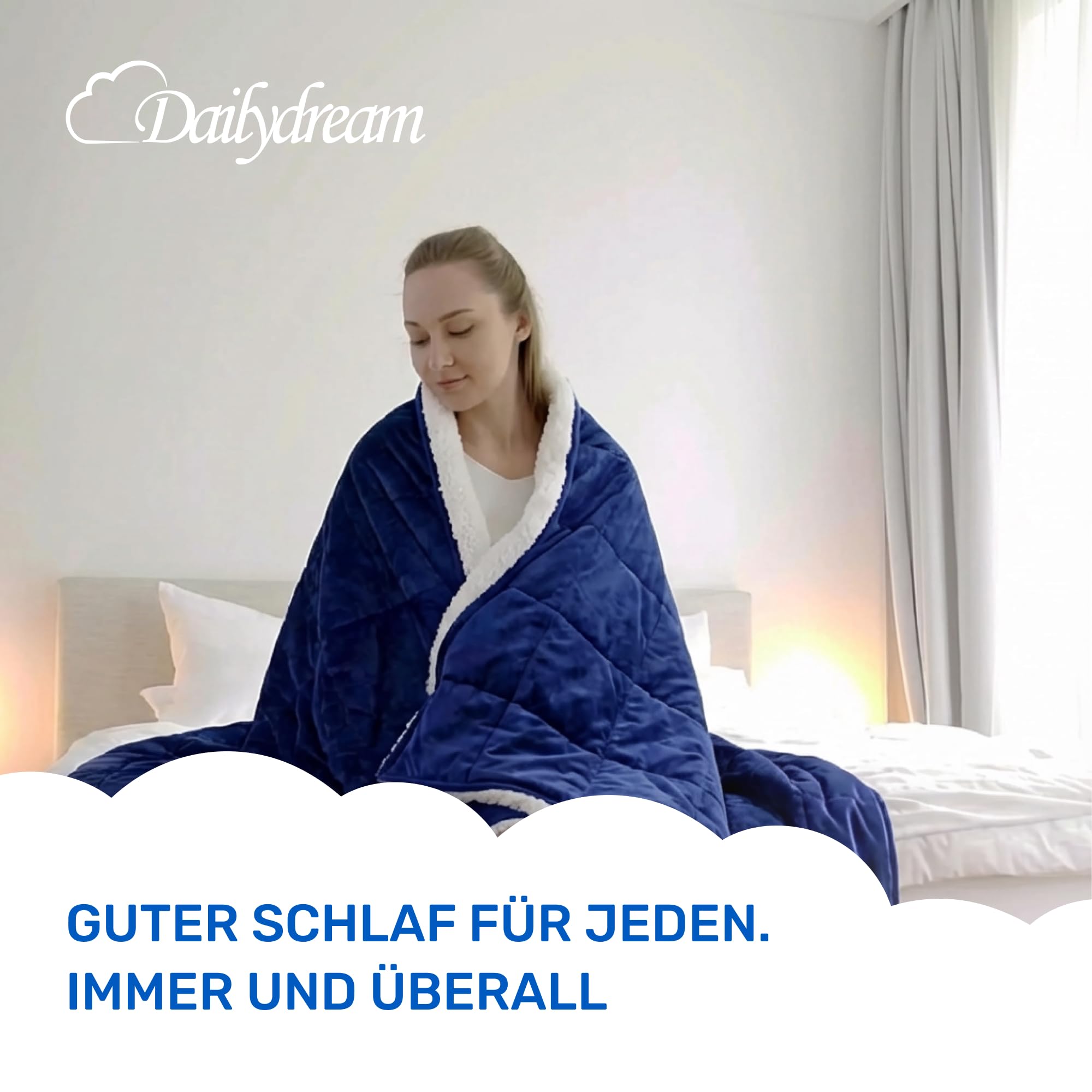 Dailydream Therapie Gewichtsdecke 155x200 9,5 kg Blau Fleece Glasperlenfüllung