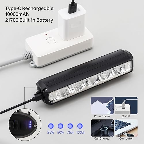 Miniatura 4 de Luz LED súper brillante para bicicleta, 5600 lúmenes, banco de energía de 10000 mAh y recargable USB-C, linterna de aluminio impermeable IPX5 con