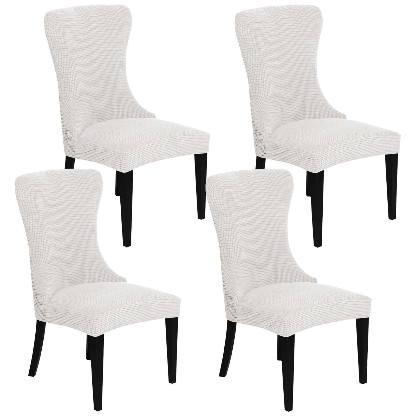 ZRCYXDW Wingback Side Chair Slipcover Stretch, Spandex Armless Wingback Chair Cover Slipcover Washable Removable Dining Chair Covers Arm Chair Protector Cover-White-4 Pack