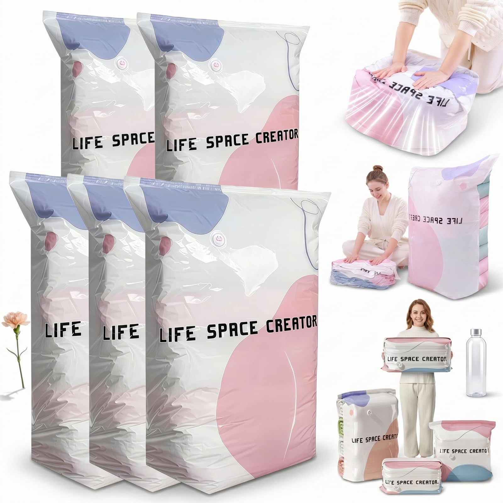 2026 New No-Pump 3D Vacuum Storage Bags - 3-Sec Fast Compression - Press and Seal No Vacuum Bags, Reusable Space Saver Cube Compression Bag for Bedding, Clothing, Quilts & Travel Storage (A,5PCS)