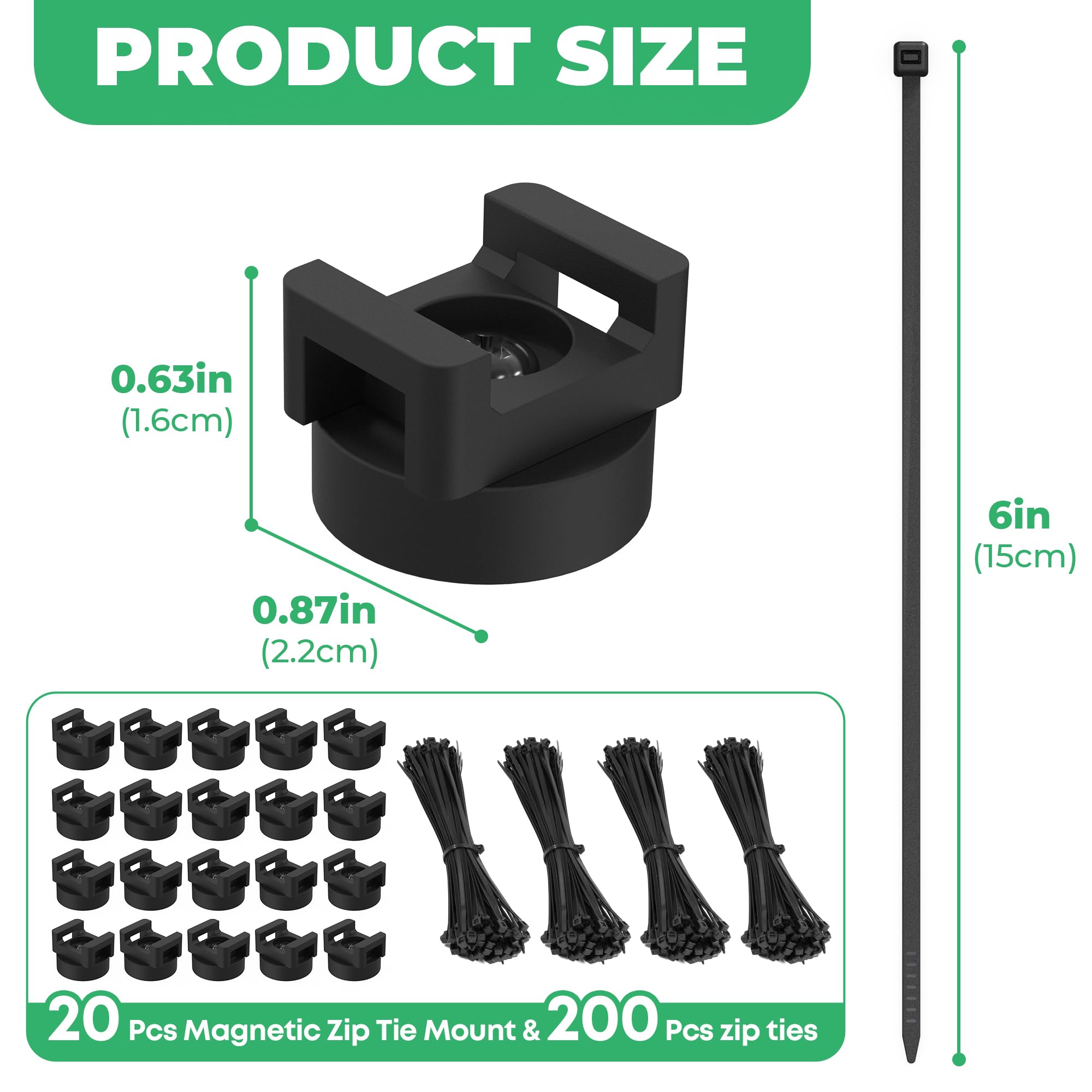 Supporto magnetico con cerniera con 200 fascette in nylon da 11,3 kg, supporto magnetico multiuso per fascette magnetiche, fascette magnetiche impermeabili per la gestione dei cavi elettrici
