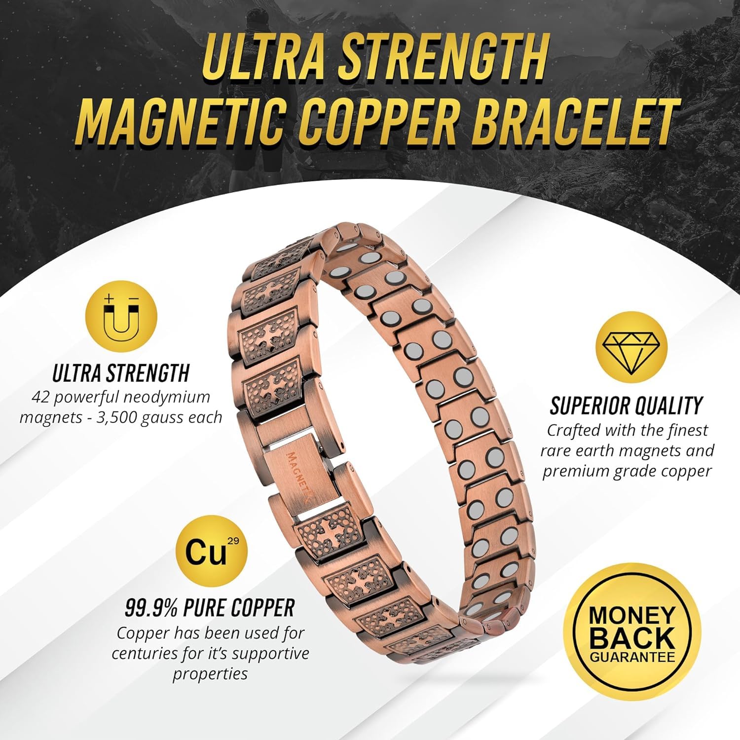 MagnetRX® Copper Cross Bracelet for Men – Ultra Strength Magnetic Copper Mens Cross Bracelets – Adjustable Bracelet with Included Sizing Tool (Cross Style)