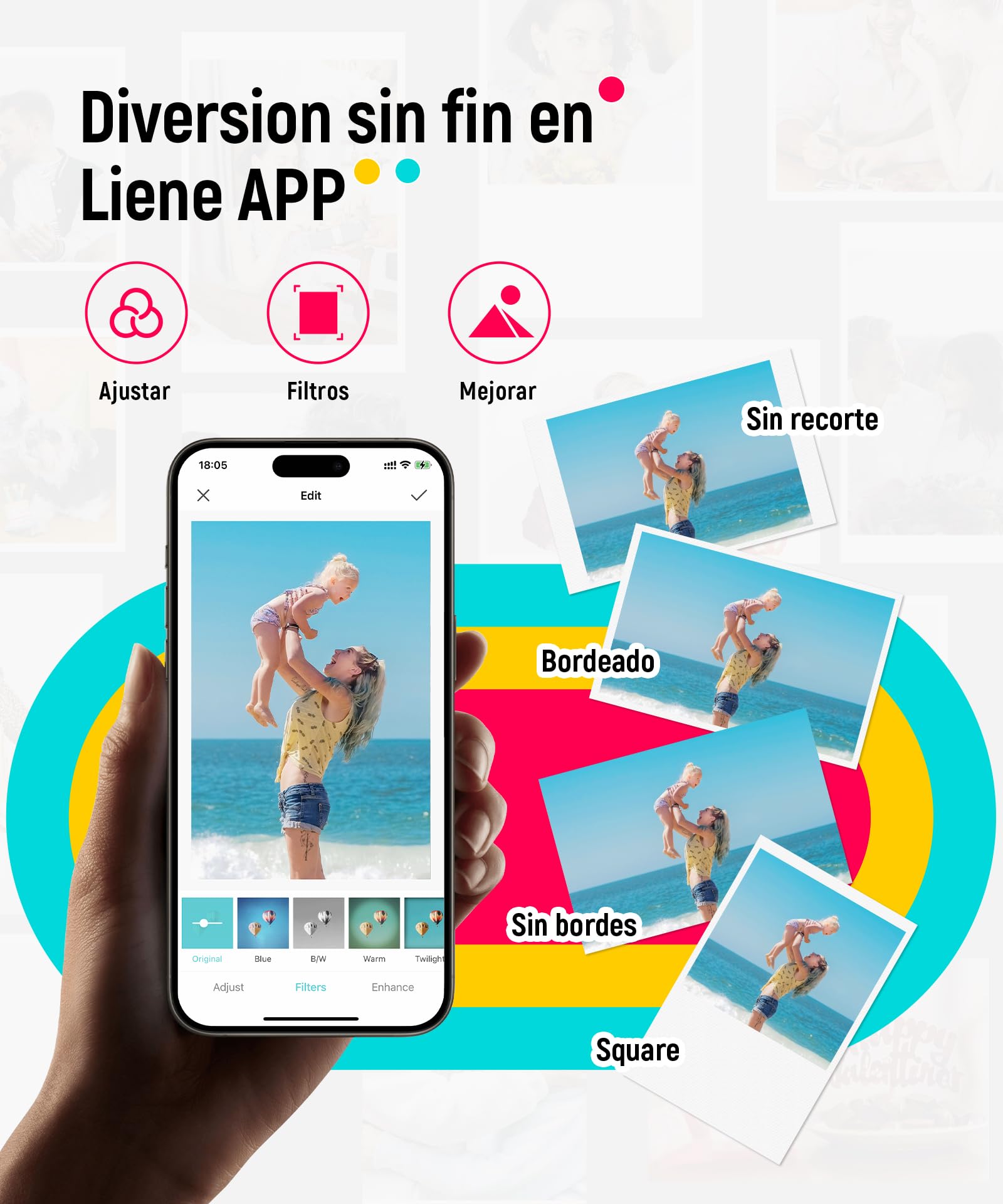 Liene Pearl K100 Mini Impresora Fotográfica instantánea, Bluetooth Impresora Movil Portatil con 50 Zink Papeles Fotográfico Adhesivos, 2x3, para iOS/Android Smartphone, Blanco