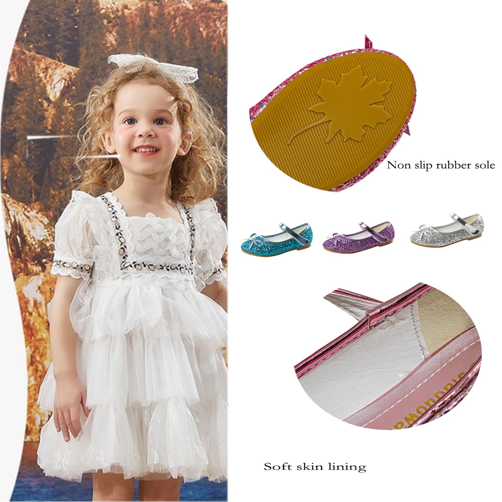 Fille Chaussures de Princesse Mariages Glitter Bowkno Plates Anniversaire Paillettes Chaussures Ballerines Flat Fête Noël D'école