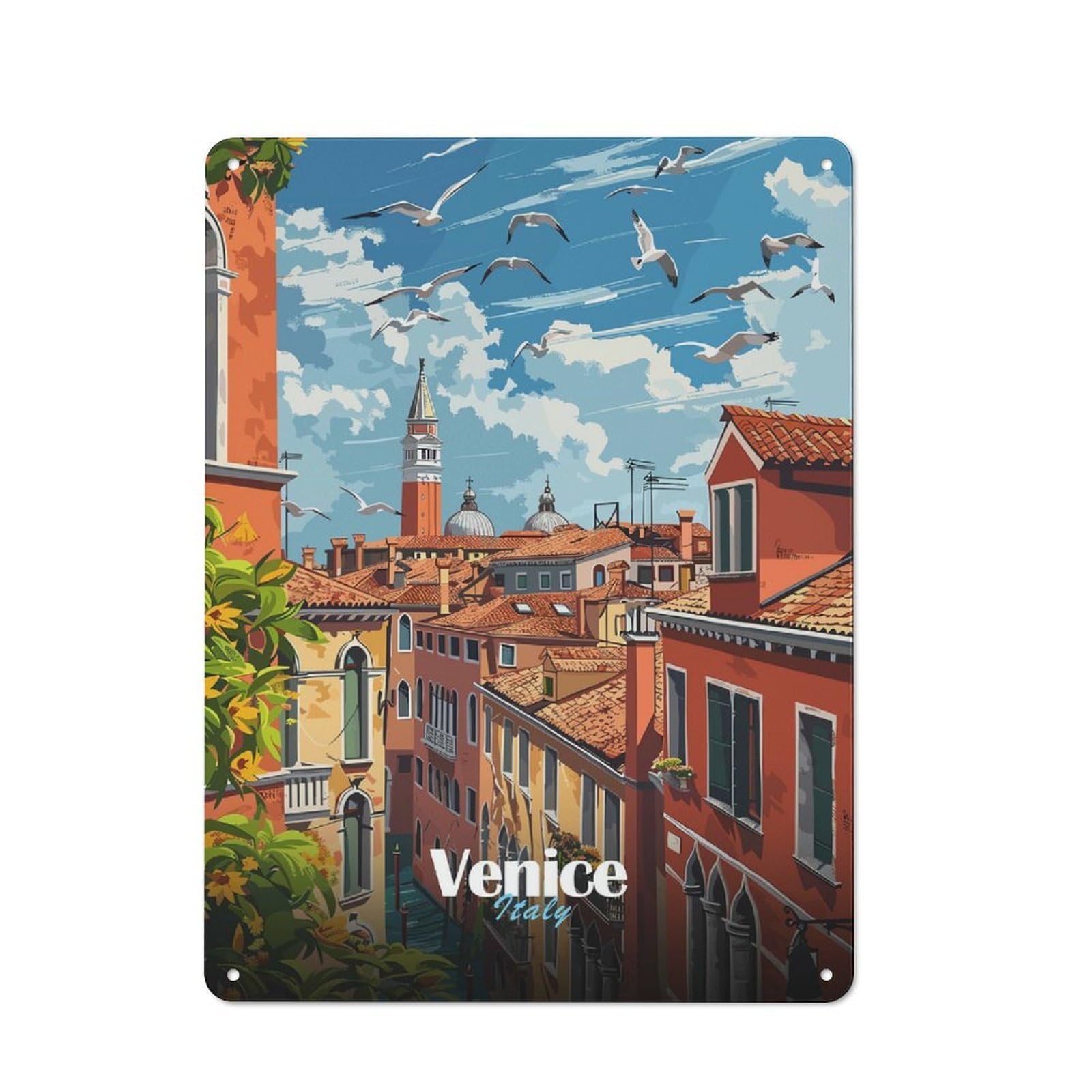 Junmoney Style-17 Farmhouse Metal Sign With Venice Cityscape Design 40X30cm, Rustic Country Wall Plaque For Cottage, Kitchen, Hallway Or Breakfast Nook