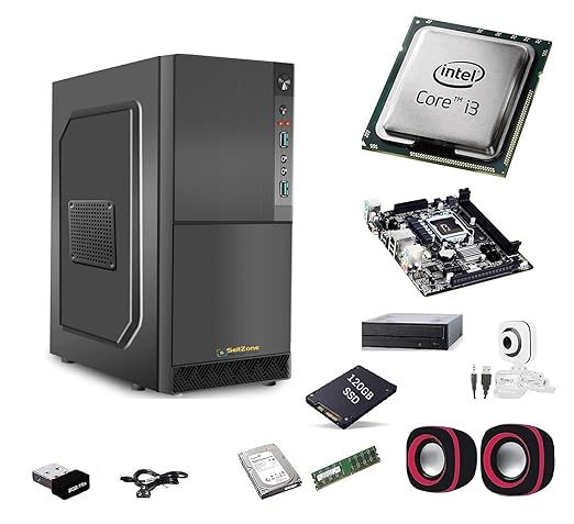 SellZone Assembled Desktop Computer CPU, Intel i3 Processor 3Ghz, H55 Motherboard, DVD R/W, SSD 120GB, 4GB RAM, Windows 10 Pro & MS Office Trial Version, Web Camera Mic Speaker (Hard Drive, 500GB)