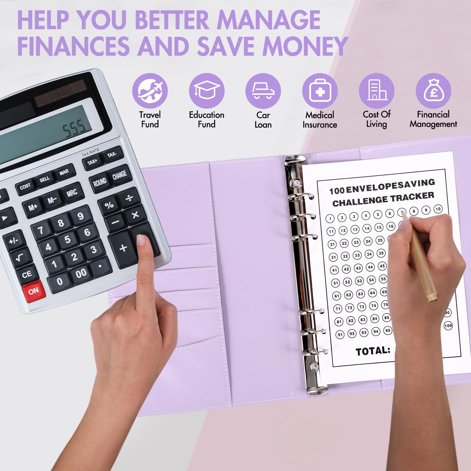 100 Envelope Saving Challenge A5 Binder Busta Budget 5050 Euro Agenda Del Risparmio Viola
