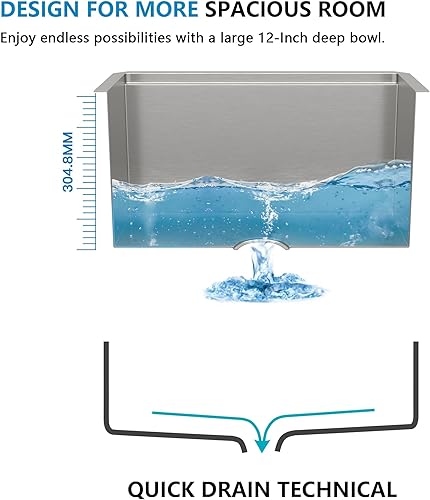 Miniatura 9 de Fulorni - Fregadero de barra de montaje inferior 23 pulgadas x 19 pulgadas, estación de trabajo de acero inoxidable calibre 16, fregadero de cocina