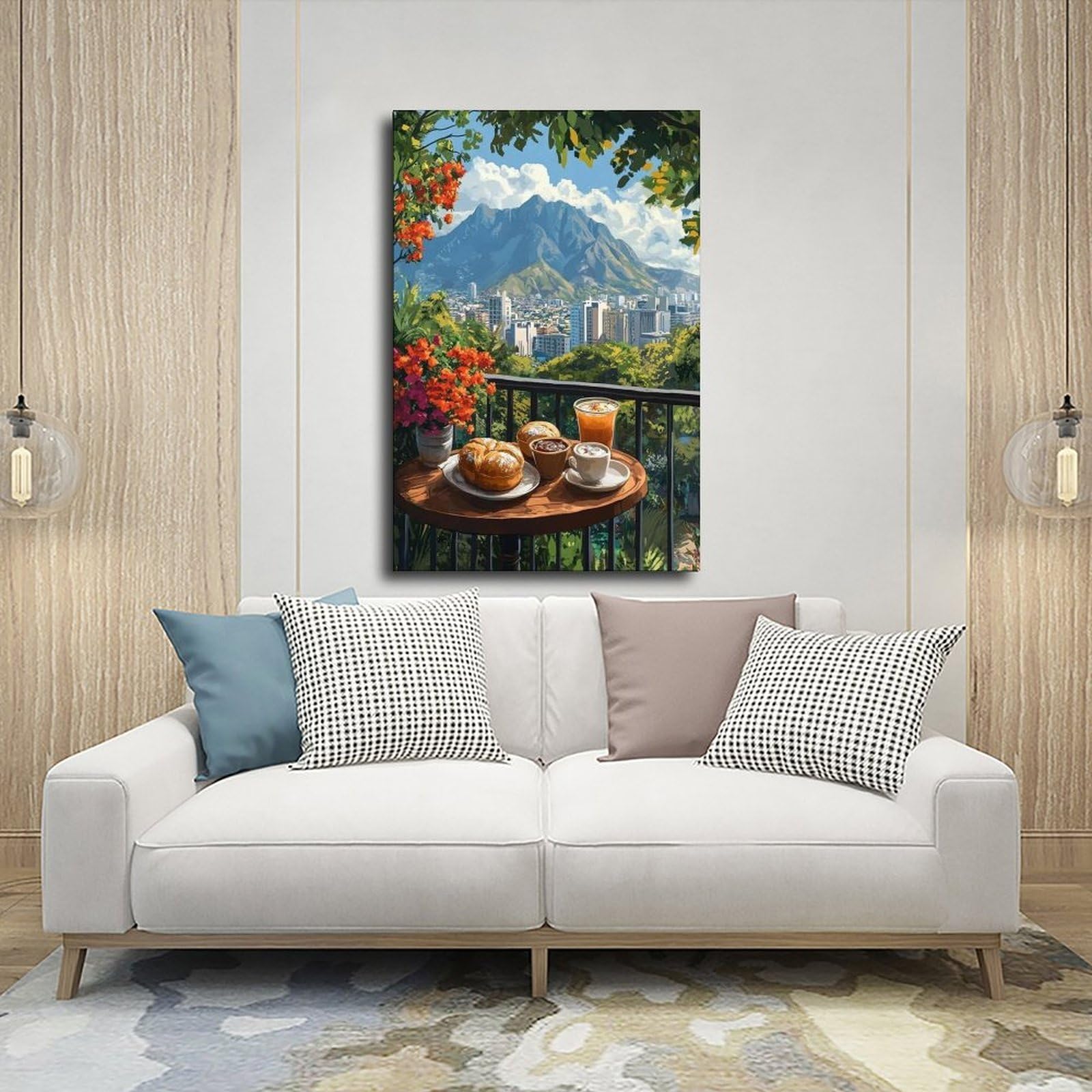 QOTOPGPG Poster su tela con vista sul balcone di Pan Dulce Breakfast, Monterrey, decorazione per camera da letto, ufficio, stanza, regalo, 40 x 60 cm