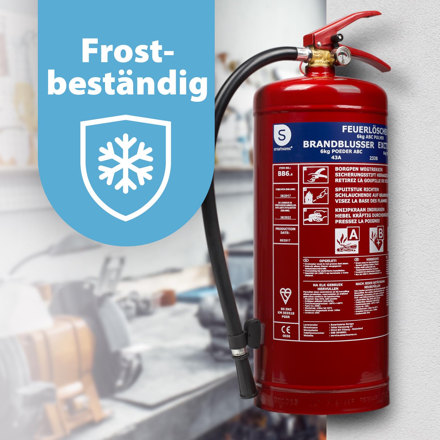 Smartwares Pulverlöscher – 6 kg – für ABC Brände – mit Halterung – FEX-15167