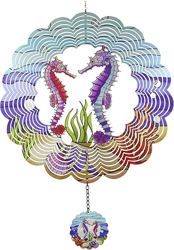 YNGFIL Molinillo de Viento 3D de Caballito de Mar Arte Cinético de Metal Molinillo de Viento Colgante Decoración al Aire Libre Adornos de Océano