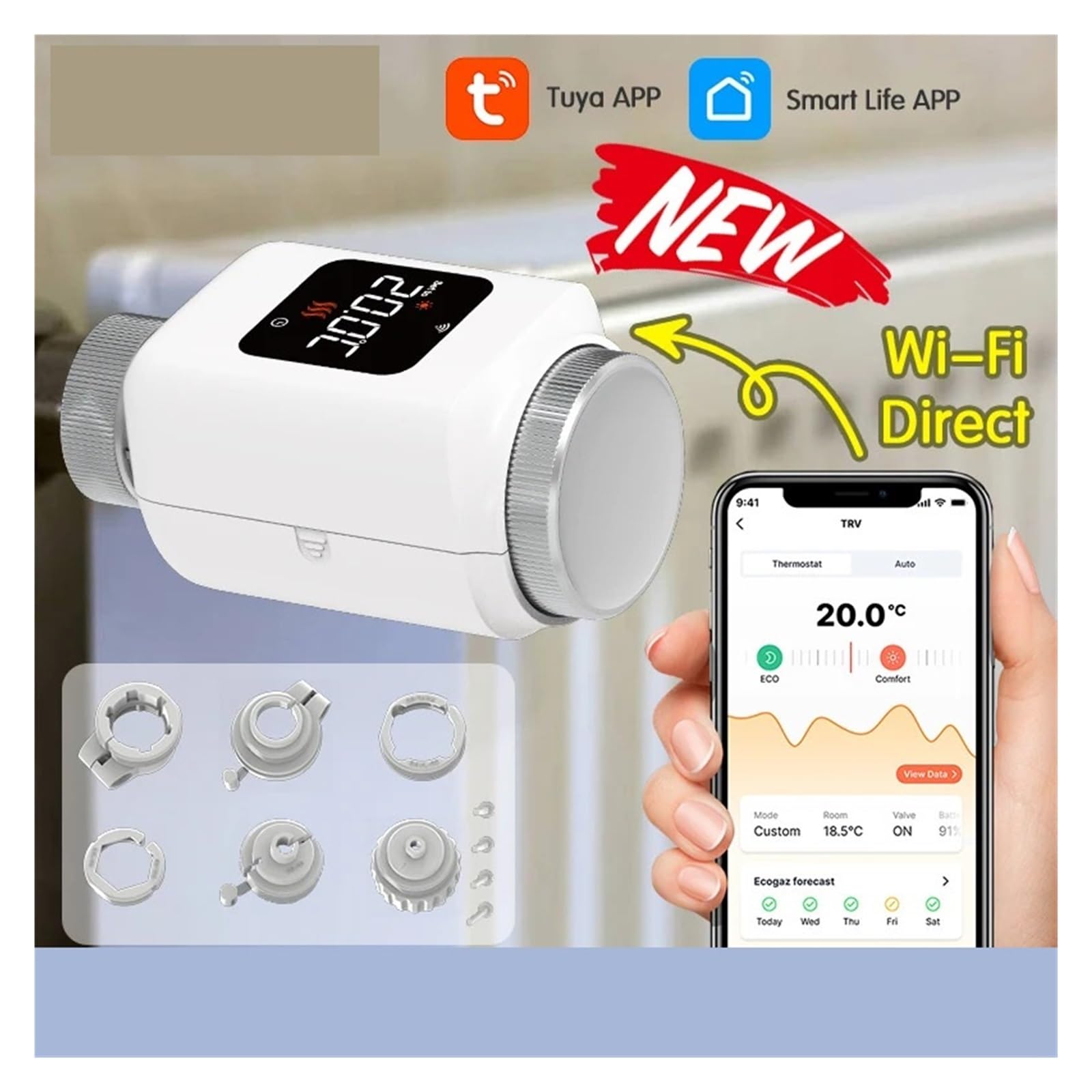 Valvola Termostatica for Radiatore TRV Zigbee Tuya Smart WiFi Temperatura modalità Vacanza(4PCS-Zigbee)